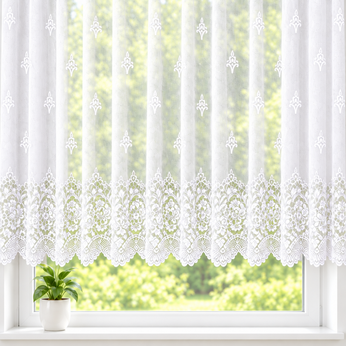 Fertiggardine Andrea weiß von Albani - Fenster Store mit Faltenband