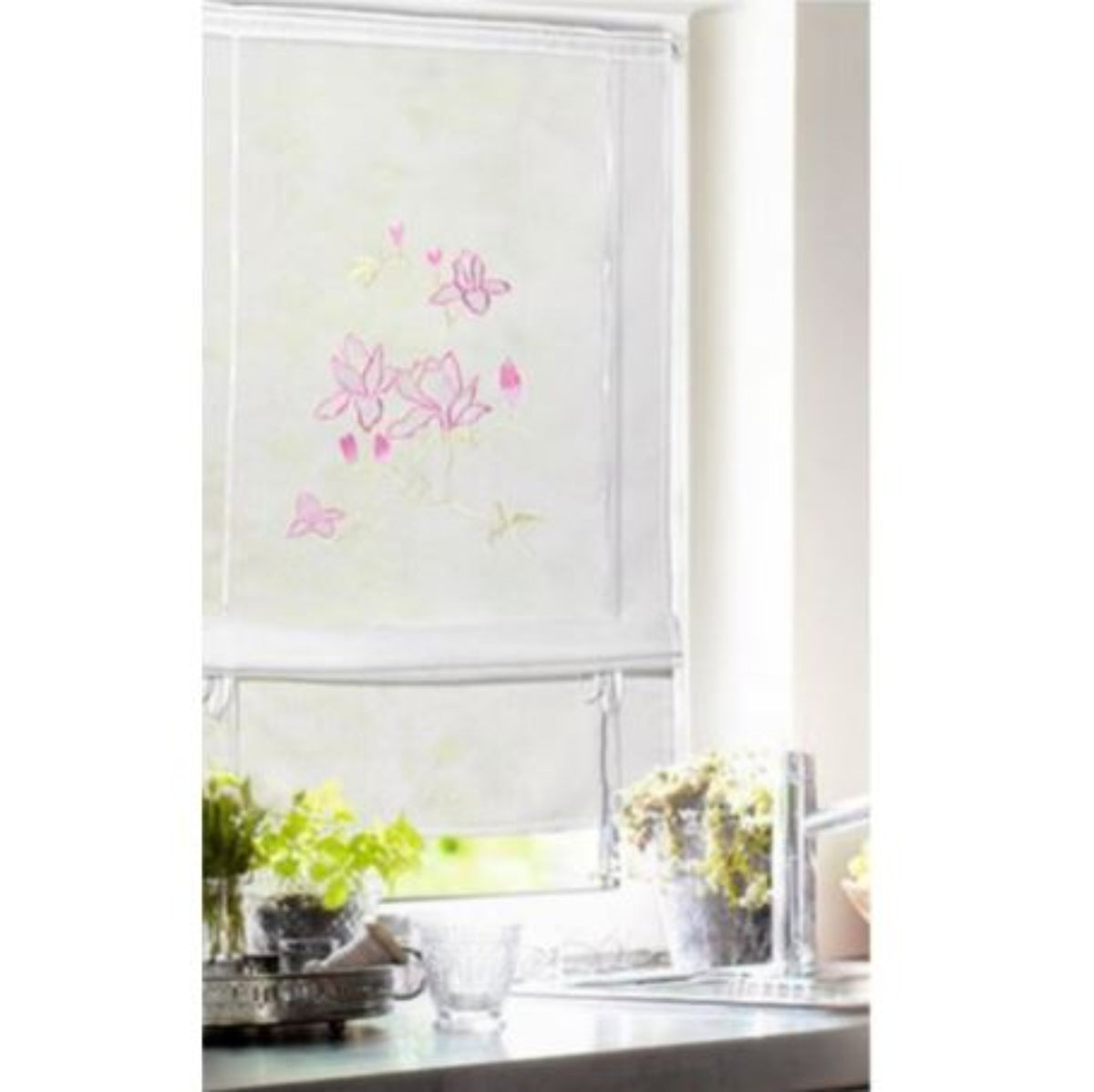 Bändchenrollo Blumen von Albani - Raffgardine mit Blumenstickerei