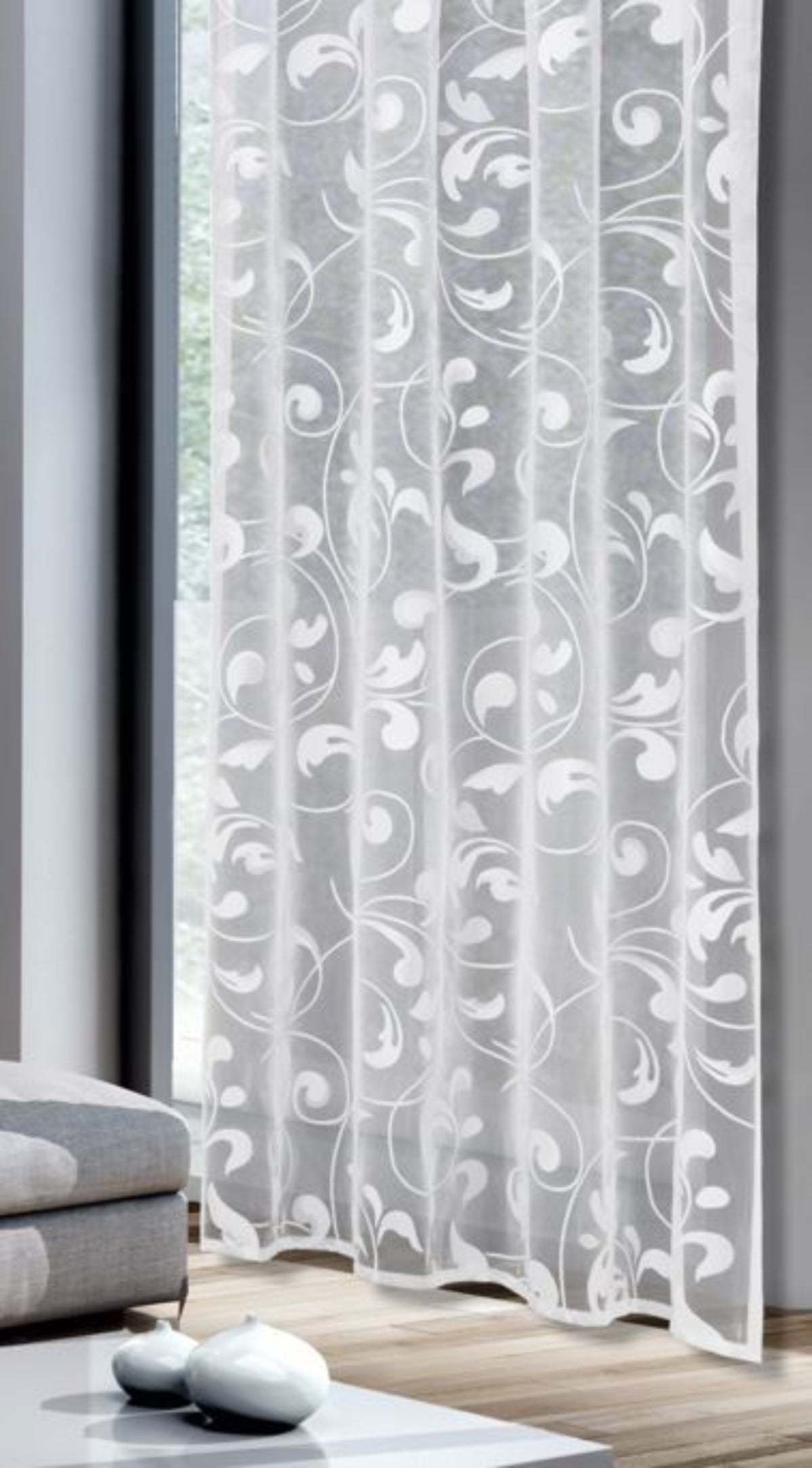Fertigstore "Ranke" weiß - Jacquard Fertiggardine von Albani