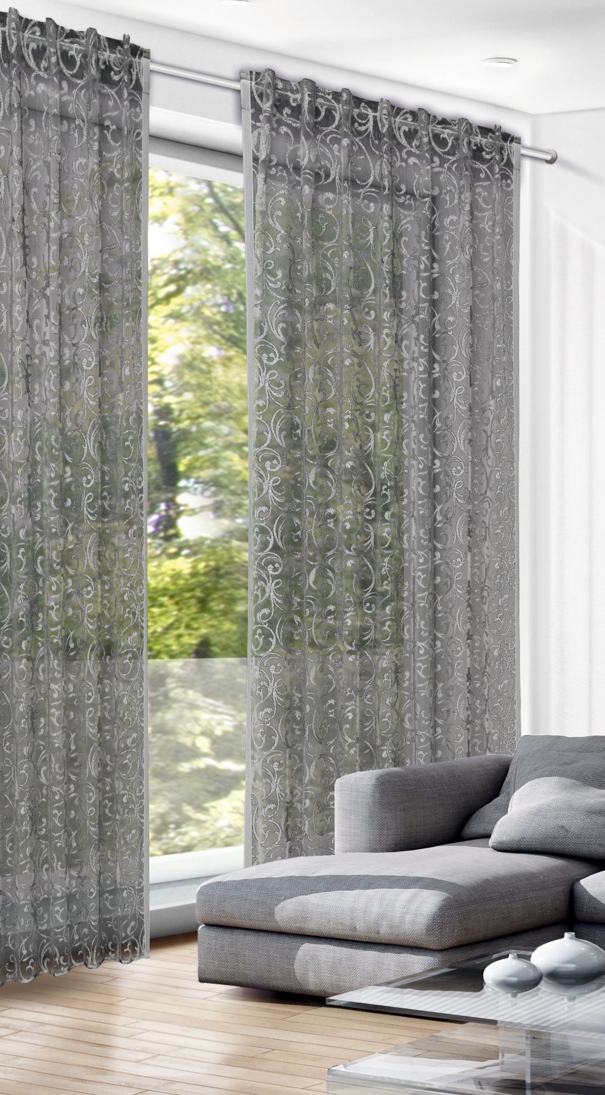 Fertigschal verdeckte Schlaufen grau/natur 245x140 cm - Vorhang von Albani