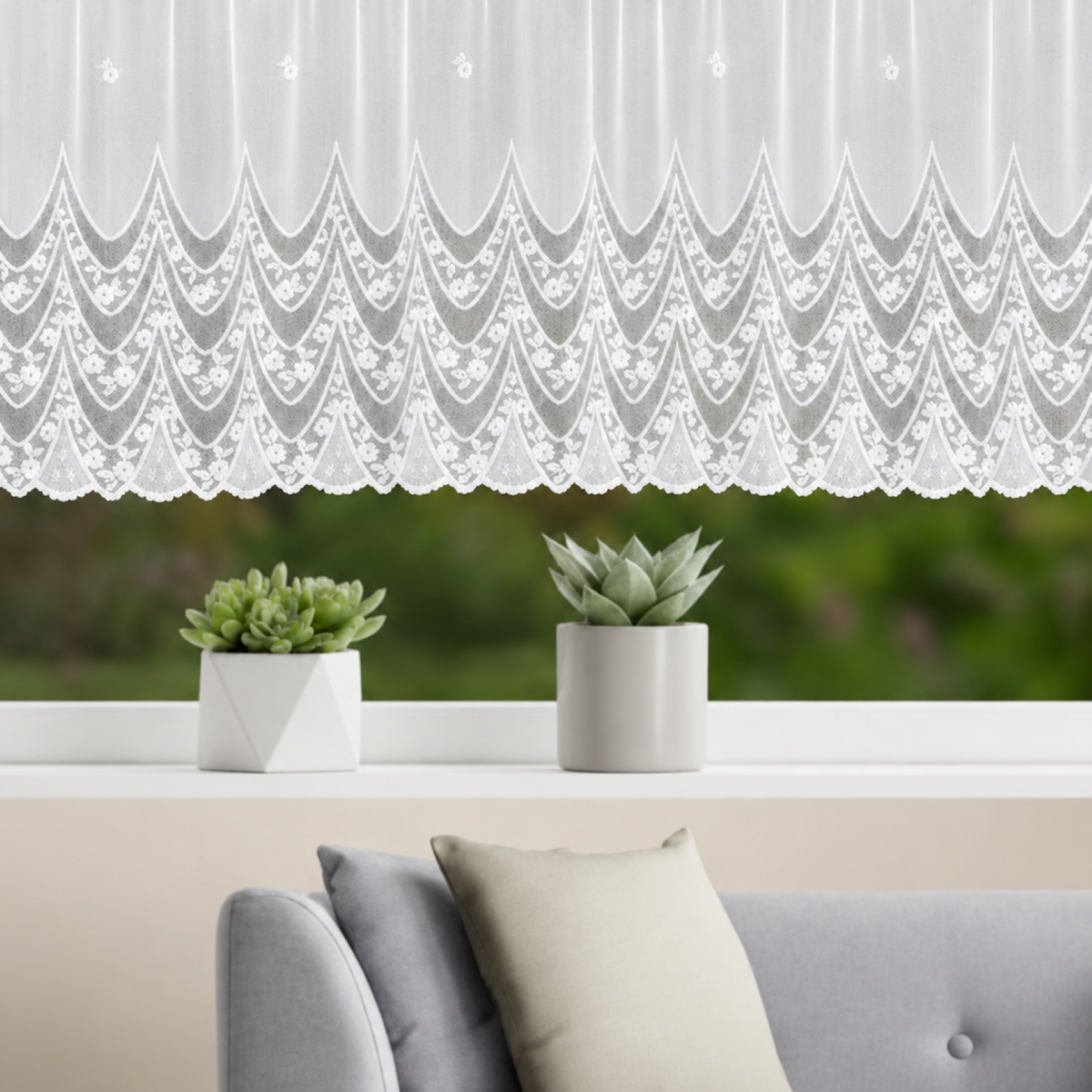 Jacquard Blumenfensterstore weiß - Gardine von Albani