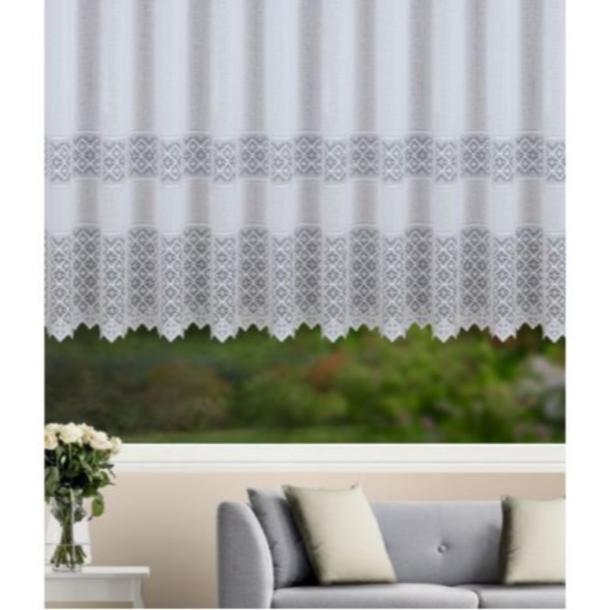 Fensterstore Nela weiß von Albani - mit Gardinenband, elegante Gardine für Wohnzimmer und Schlafzimmer