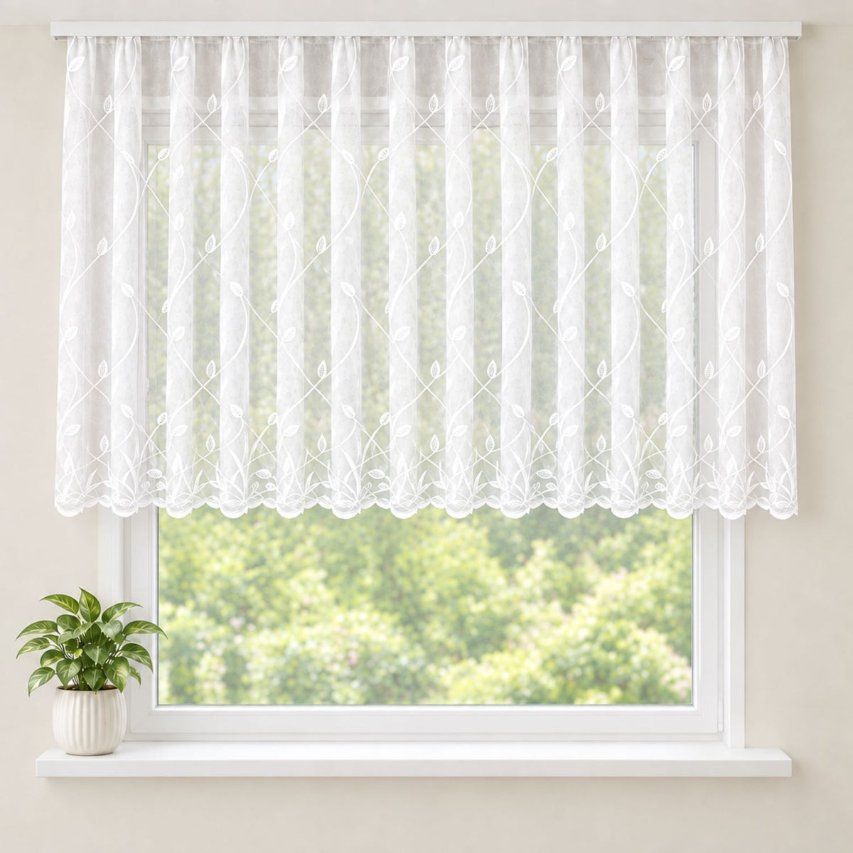 Fensterstore Jacquard weiß mit Faltenband von Albani