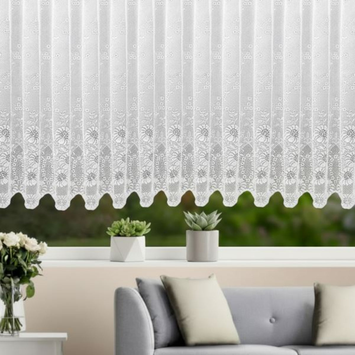 Fensterstore Sam weiß von Albani - Gardine mit Blumenmuster