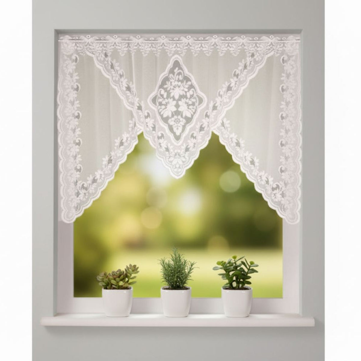 Jacquard Bogenpanneau Scheibengardine weiß von Albani für Küchenfenster