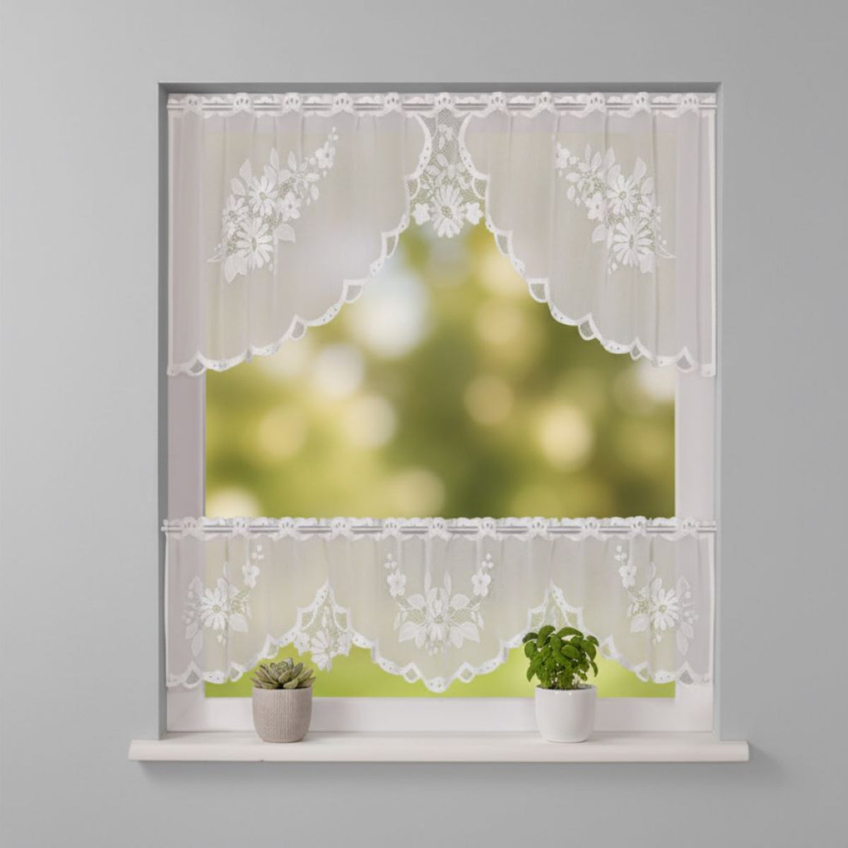 Jacquard-Panneau Bogen Set von Albani - weiße Scheibengardine für Küchenfenster