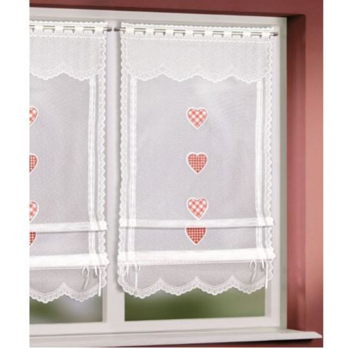 Jacquard Bändchenrollo mit Herz-Muster - hochwertiger Fensterrollo für die Küche
