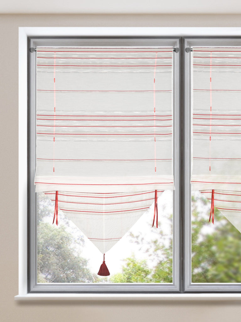 Bändchenrollo Cyntia von Albani - gestreifter Raffrollo mit Quaste und Stangendurchzug