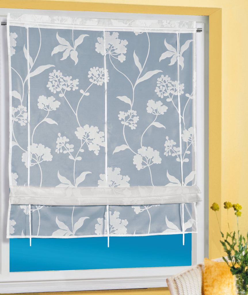 Bändchenrollo Josy weiß von Albani - Raffrollo mit floralem Dessin