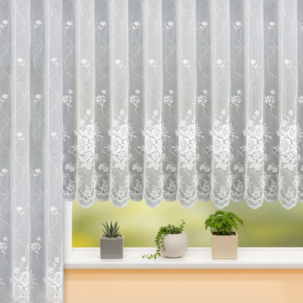 Jacquard Store weiß von Albani 125x300 cm - Fertiggardine mit Kräuselband