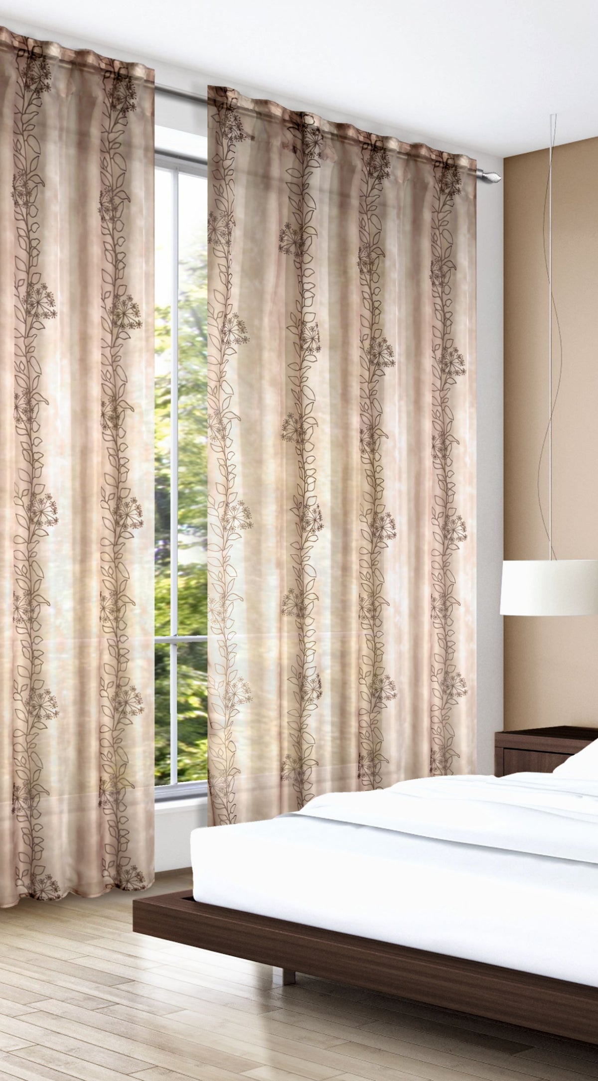 Fertigschal Ranke beige von Albani - Vorhang mit verdeckten Schlaufen und Gardinenband