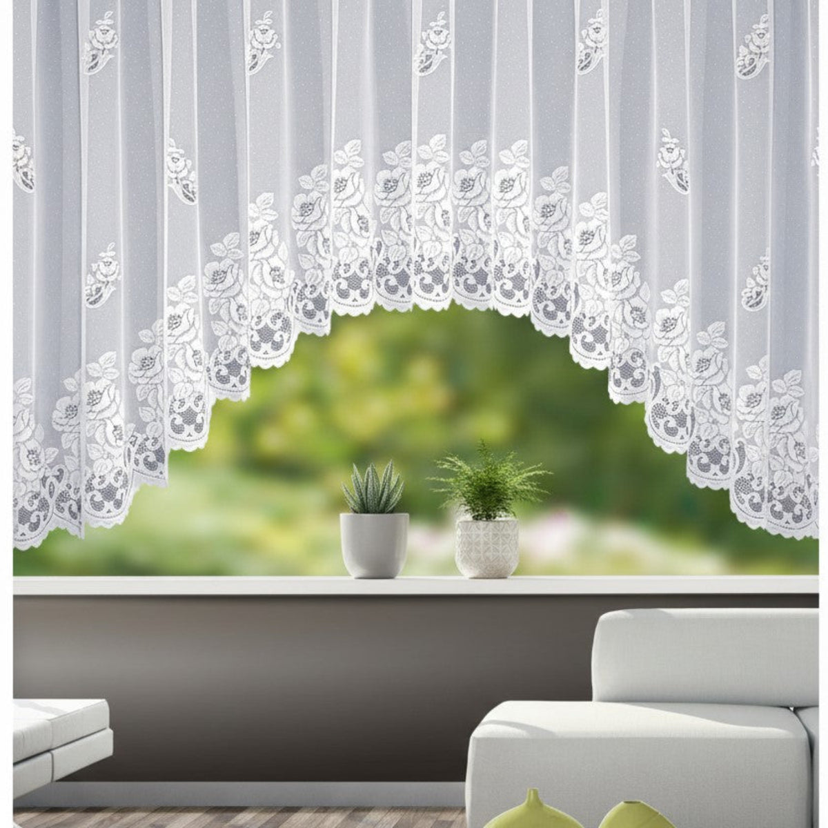 Fensterstore C-Bogen "Karin" weiß von Albani - Fertigstore mit Gardinenband
