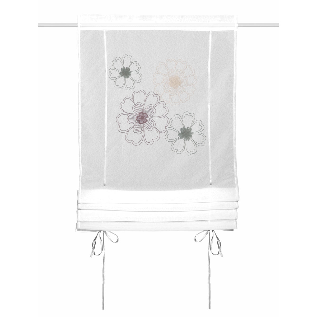 Bändchenrollo weiß mit farbigen Blumen von Albani - Raffrollo für Küchenfenster