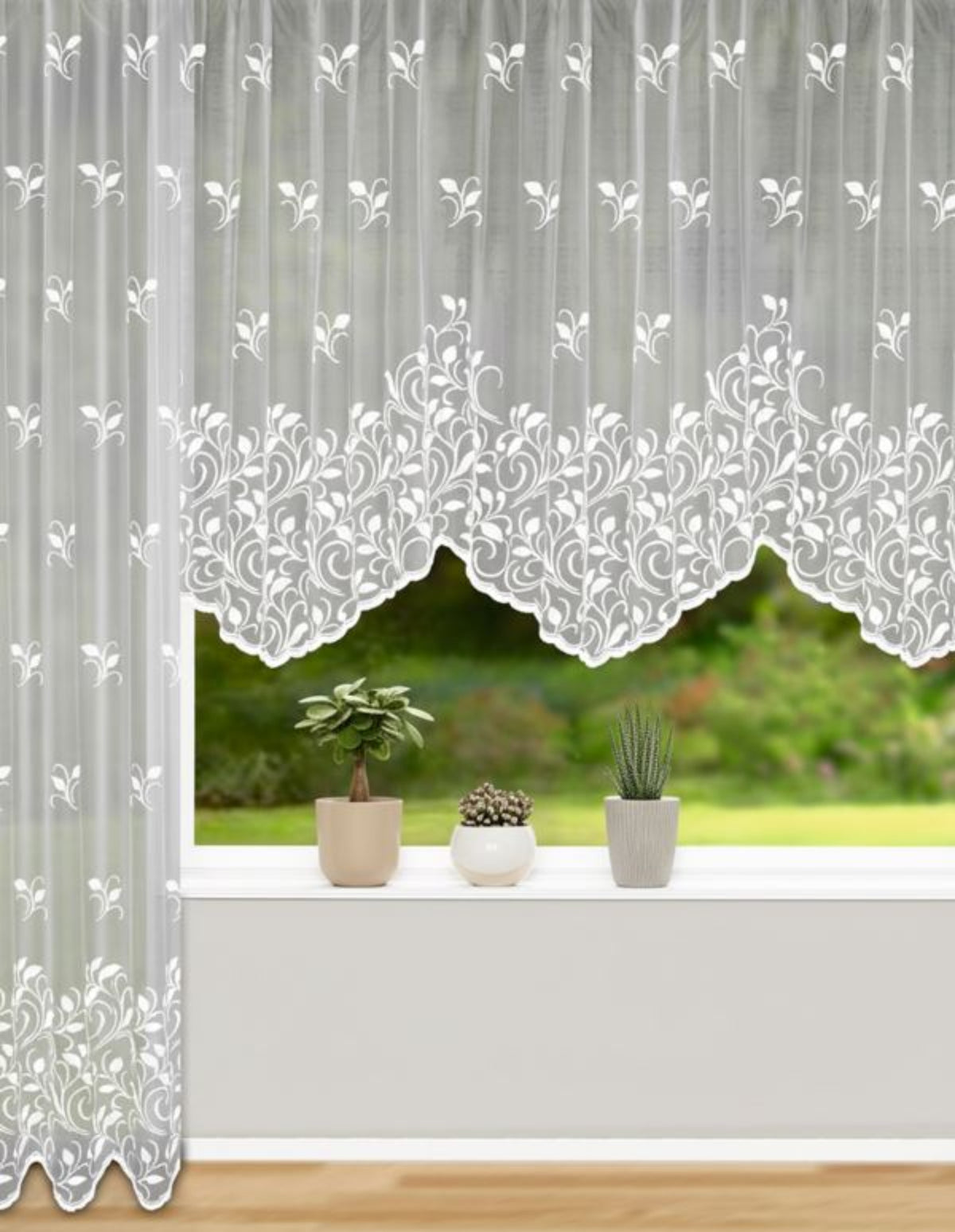Fensterstore Jacquard weiß von Albani - Fertiggardine mit Kräuselband