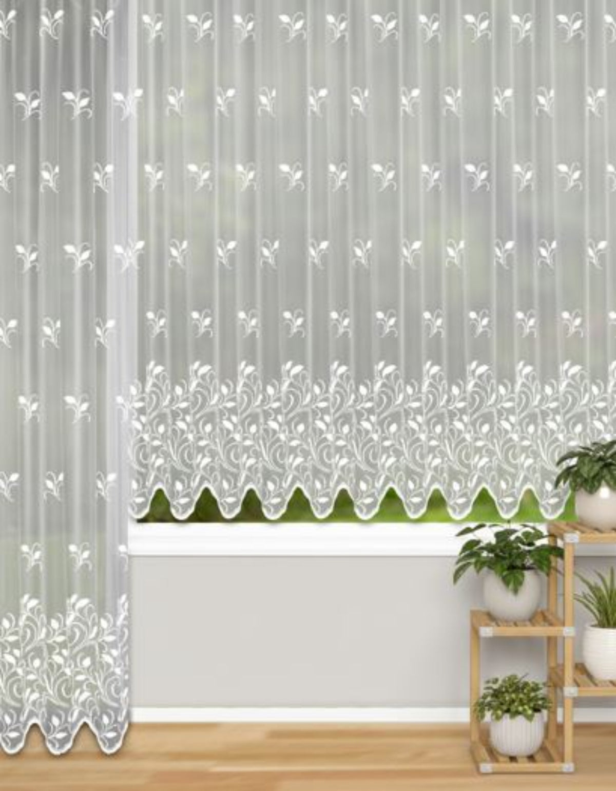 Fensterstore Jacquard weiß von Albani - Fertiggardine mit Kräuselband