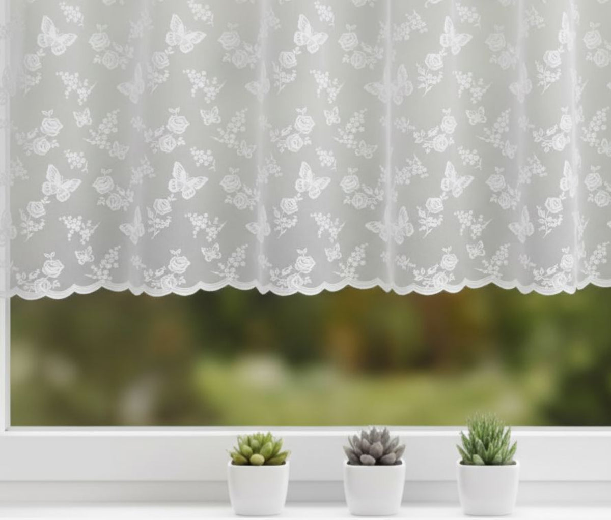 Jacquard Store "Schmetterlinge" weiß 145x450 cm - Fertiggardine von Albani