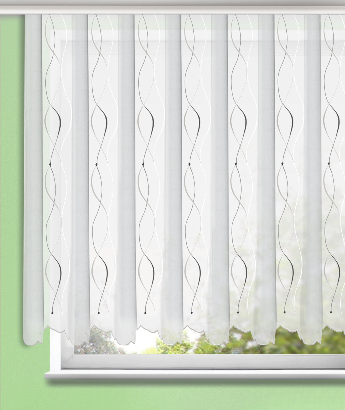 Weiße Gardine Swing -  Stickstore - elegante Vorhänge für moderne Einrichtung