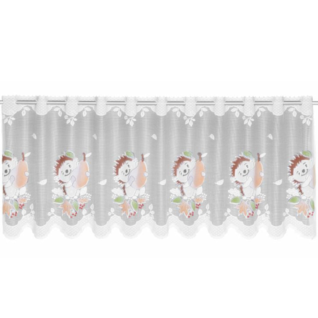 Scheibengardine Igel mit Birne von Albani - bunte Kurzgardine mit Igelmotiv