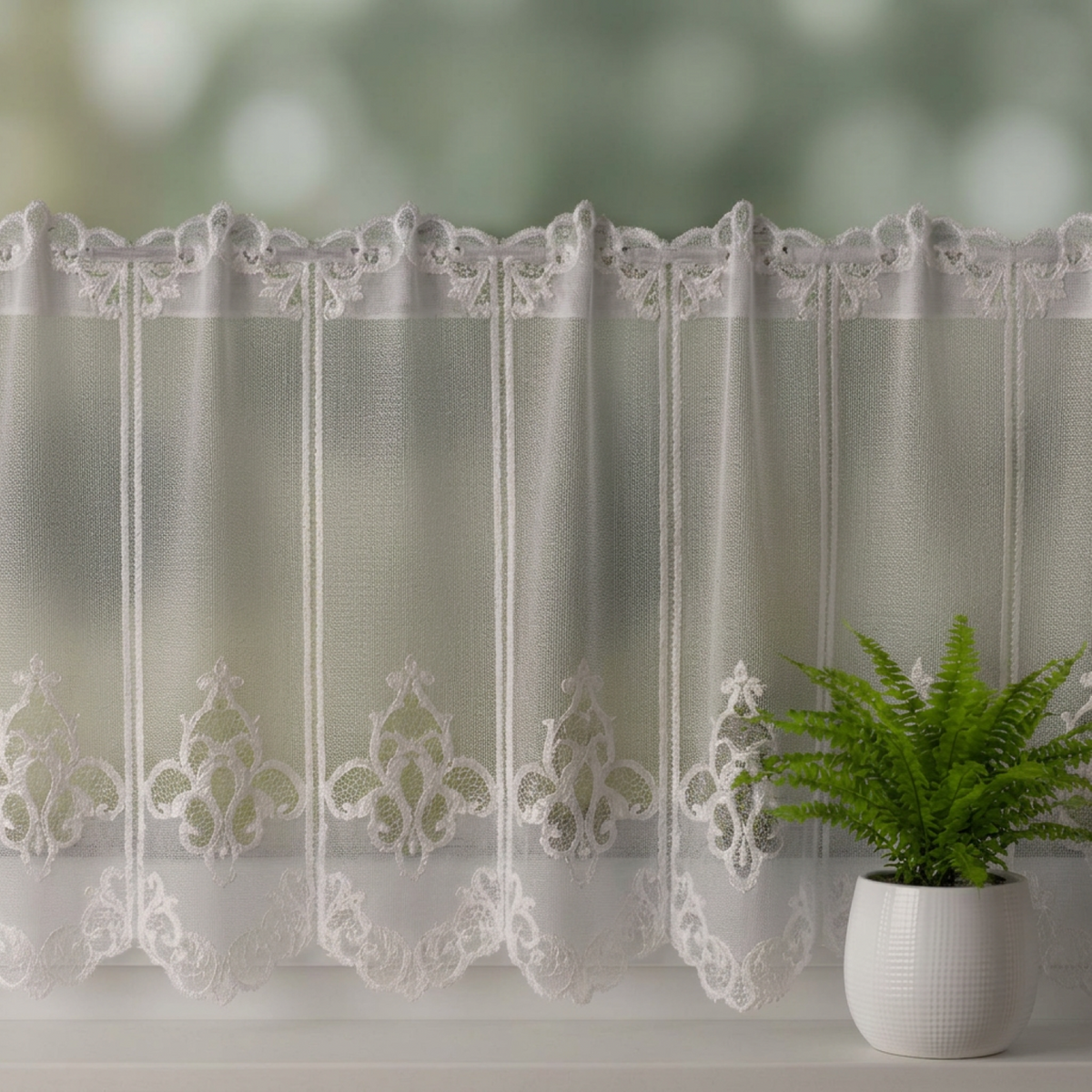 Jacquard Panneau Ornament weiß von Albani - Scheibengardine mit Stangendurchzug