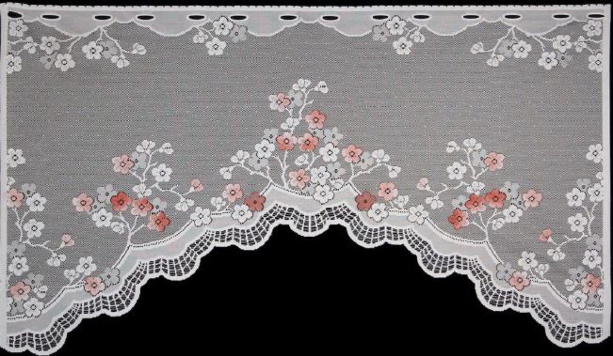 Jacquard Oberbogen Frühling von Albani - bunte Scheibengardine mit Frühlingsmotiven