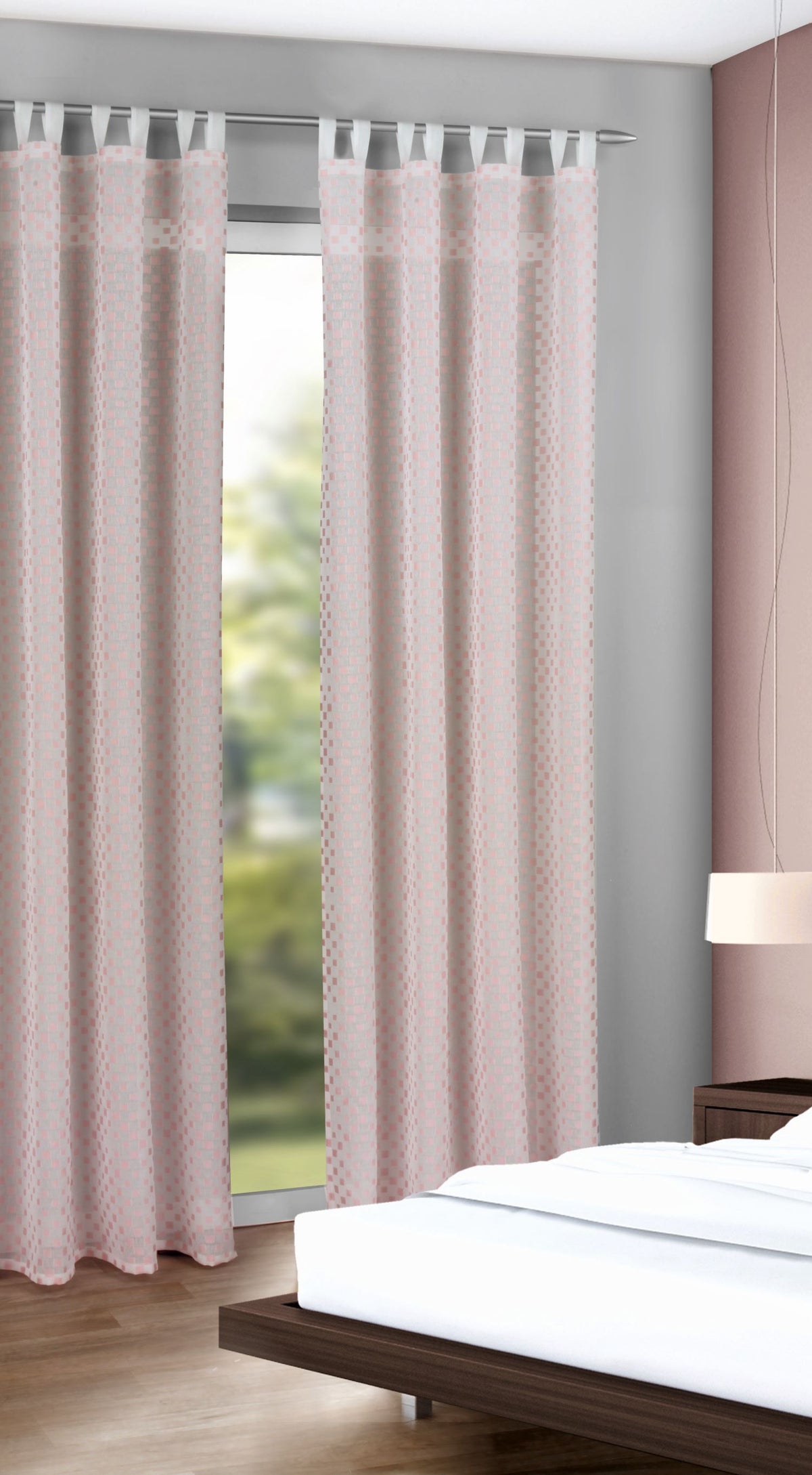 Schlaufenschal "Kästchen" rosa von Albani - Vorhang mit Gardinenband