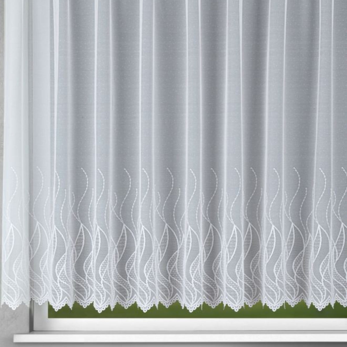 Fensterstore Jacquard weiß mit Wellenmuster von Albani - Gardine mit Faltenband