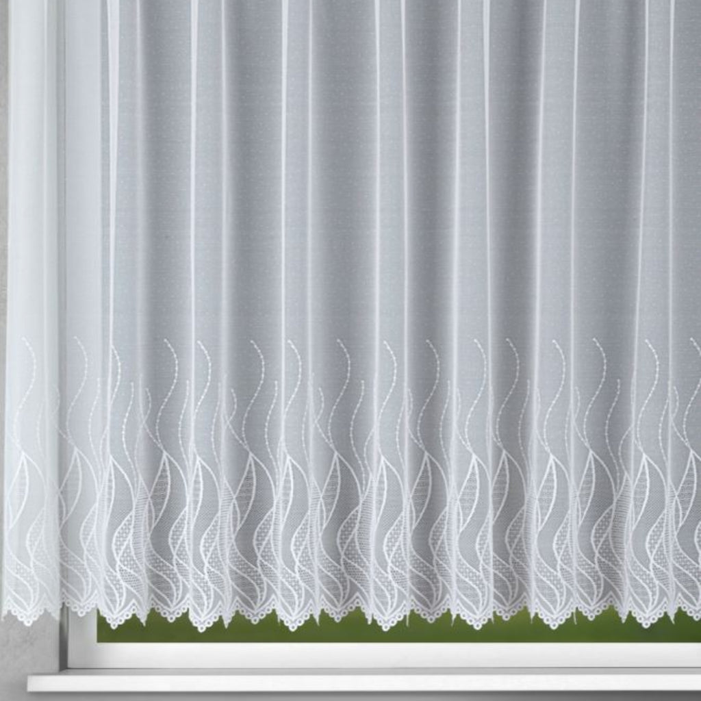 Fensterstore Jacquard weiß mit Wellenmuster von Albani - Gardine mit Faltenband