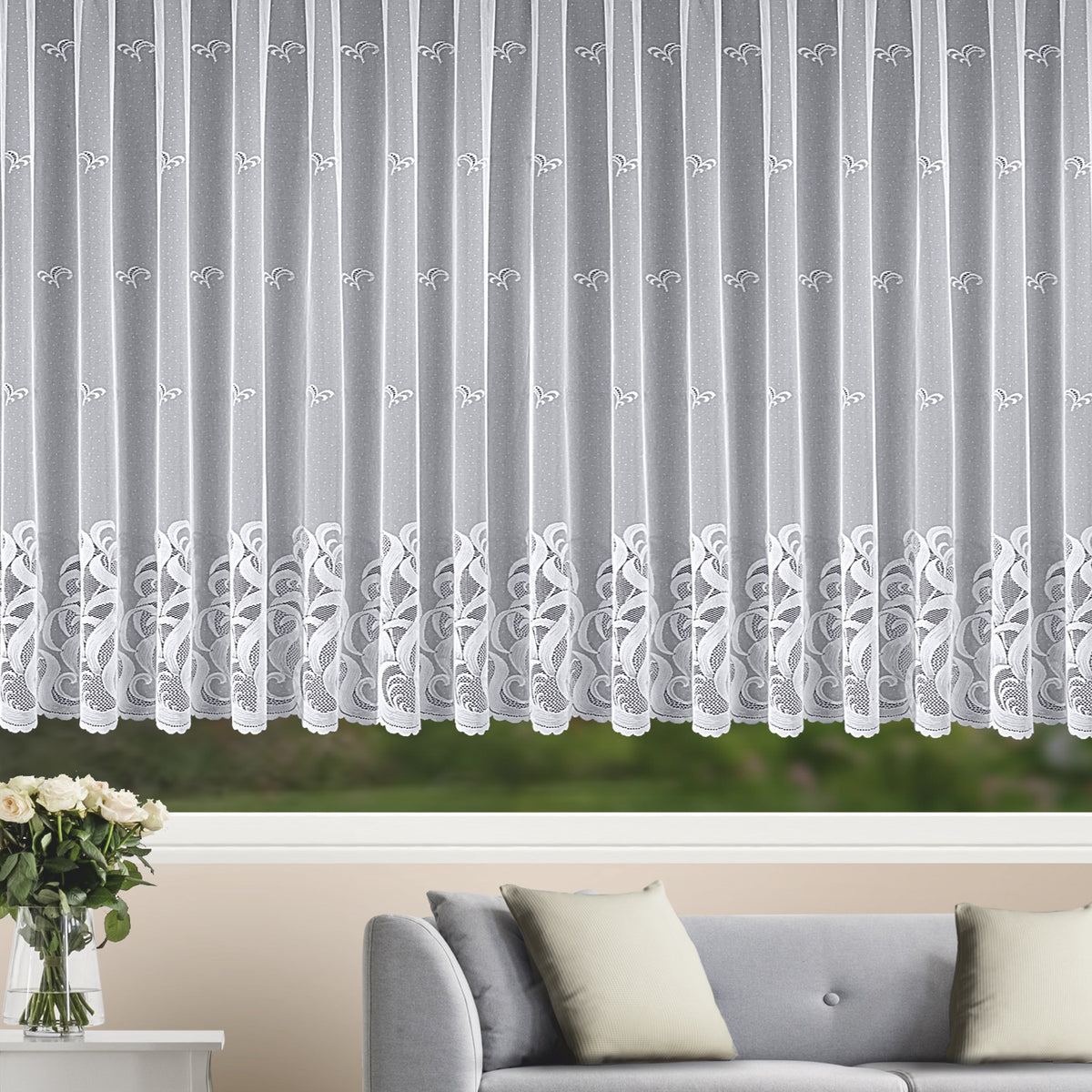 Fensterstore "Lauren" weiß von Albani, mit Gardinenband zur einfachen Montage - elegante Gardine für Wohnräume