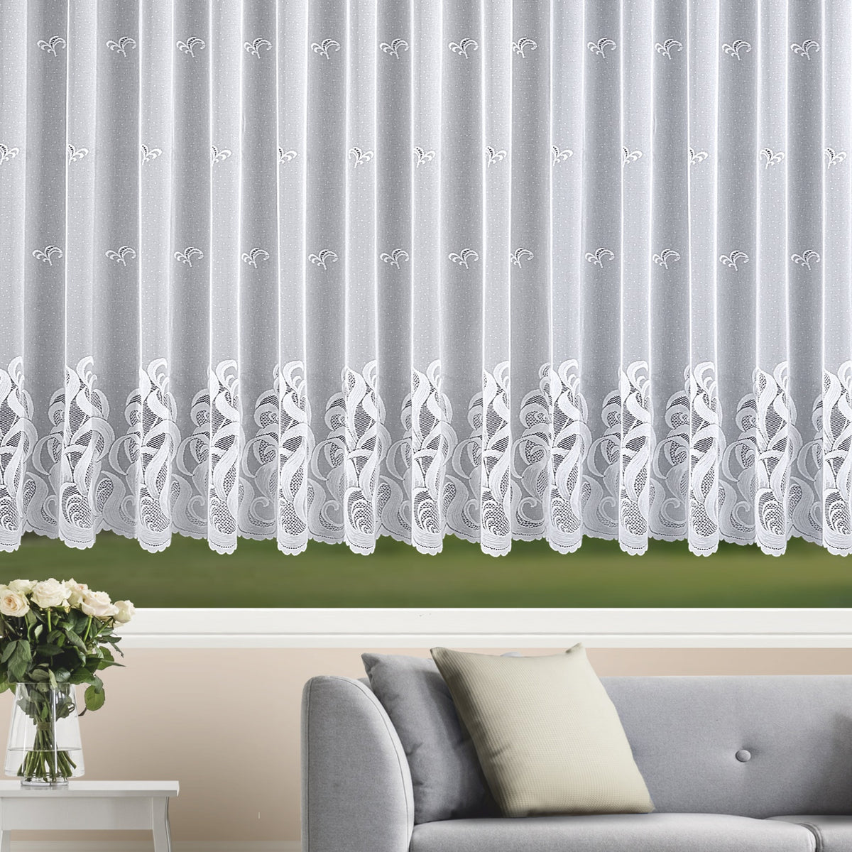 Fensterstore "Lauren" weiß von Albani, mit Gardinenband zur einfachen Montage - moderne Gardine für Wohnräume