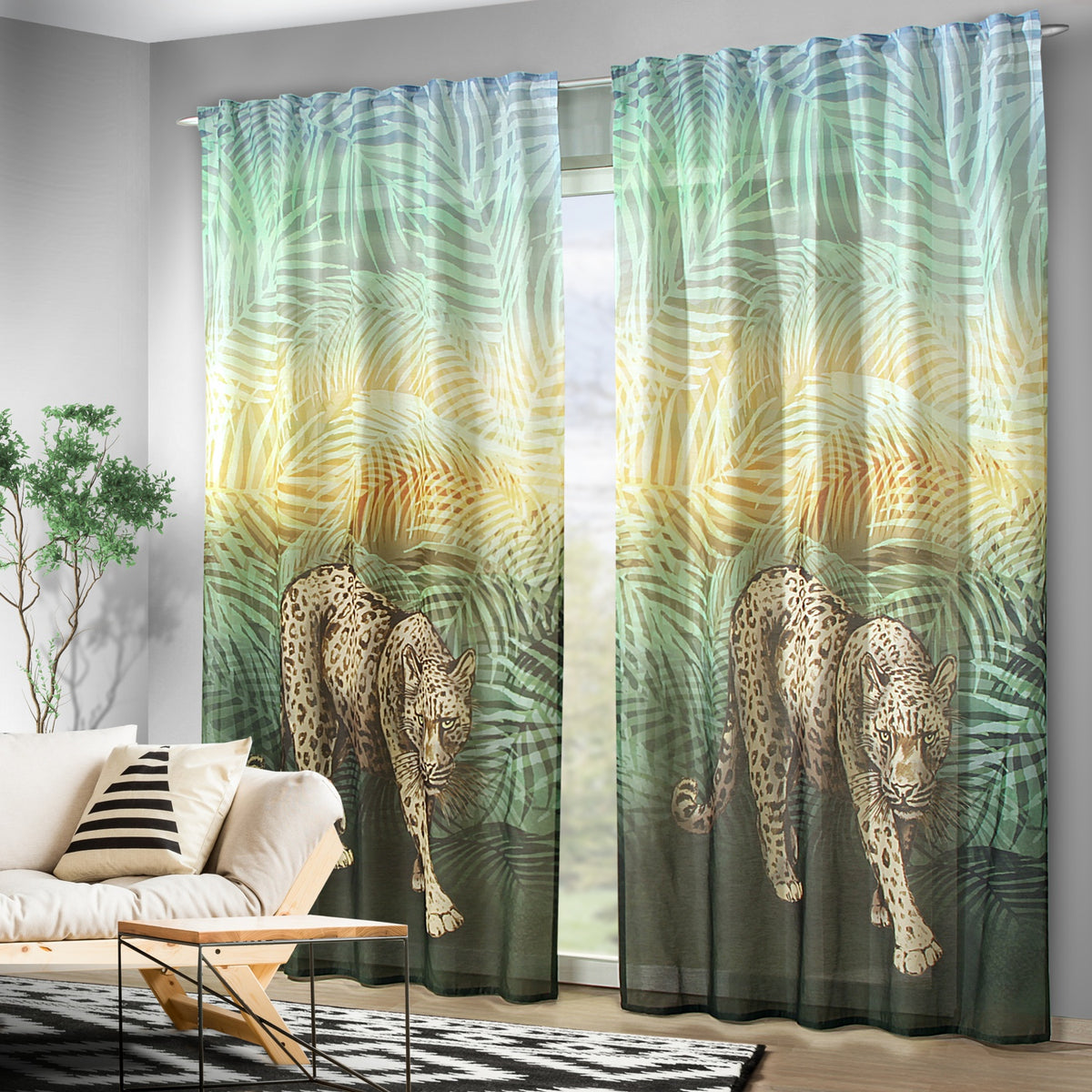 Fertigschal Leopard halbtransparent von Albani - Vorhang mit verdeckten Schlaufen