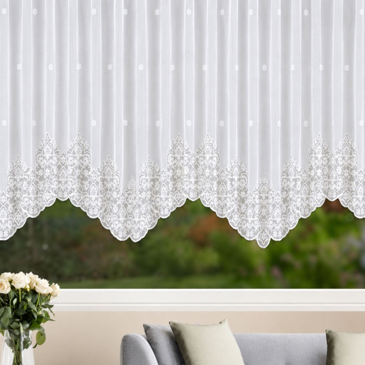 Fertigstore Wellenbogen weiß von Albani - Gardine für Blumenfenster
