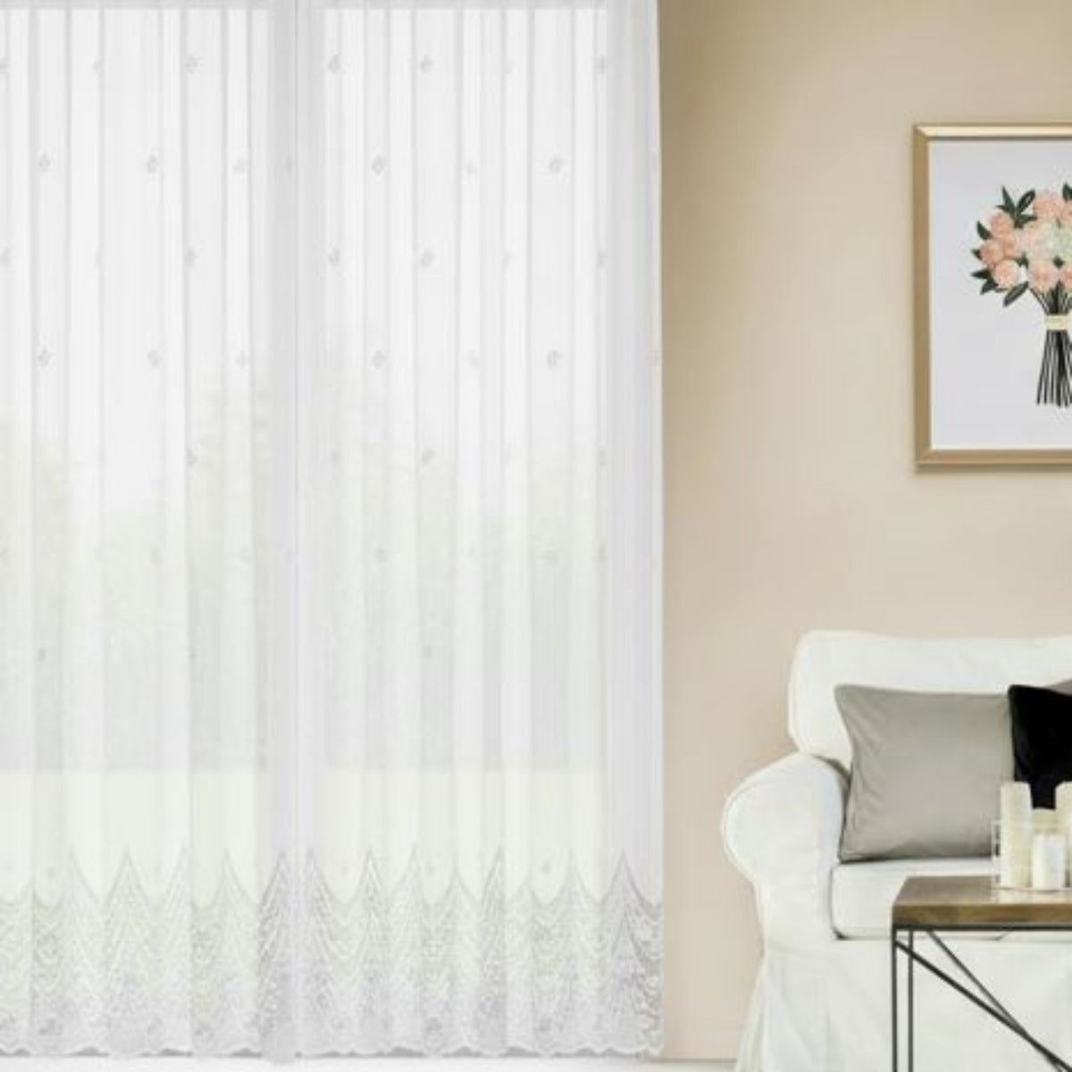 Jacquard Langstore weiß von Albani - Fertigstore mit Gardinenband