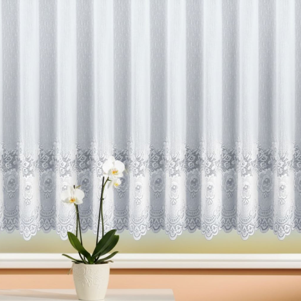 Fertigstore Jacquard weiß mit Faltenband