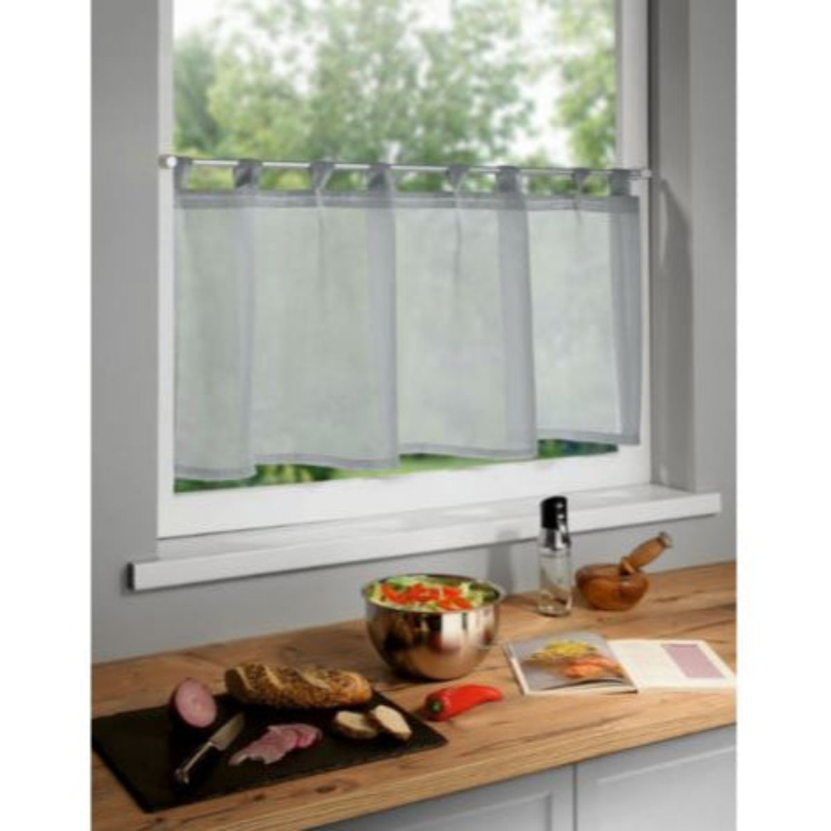Schlaufengardine silber Bert von Albani - Vorhang für kleine Fenster
