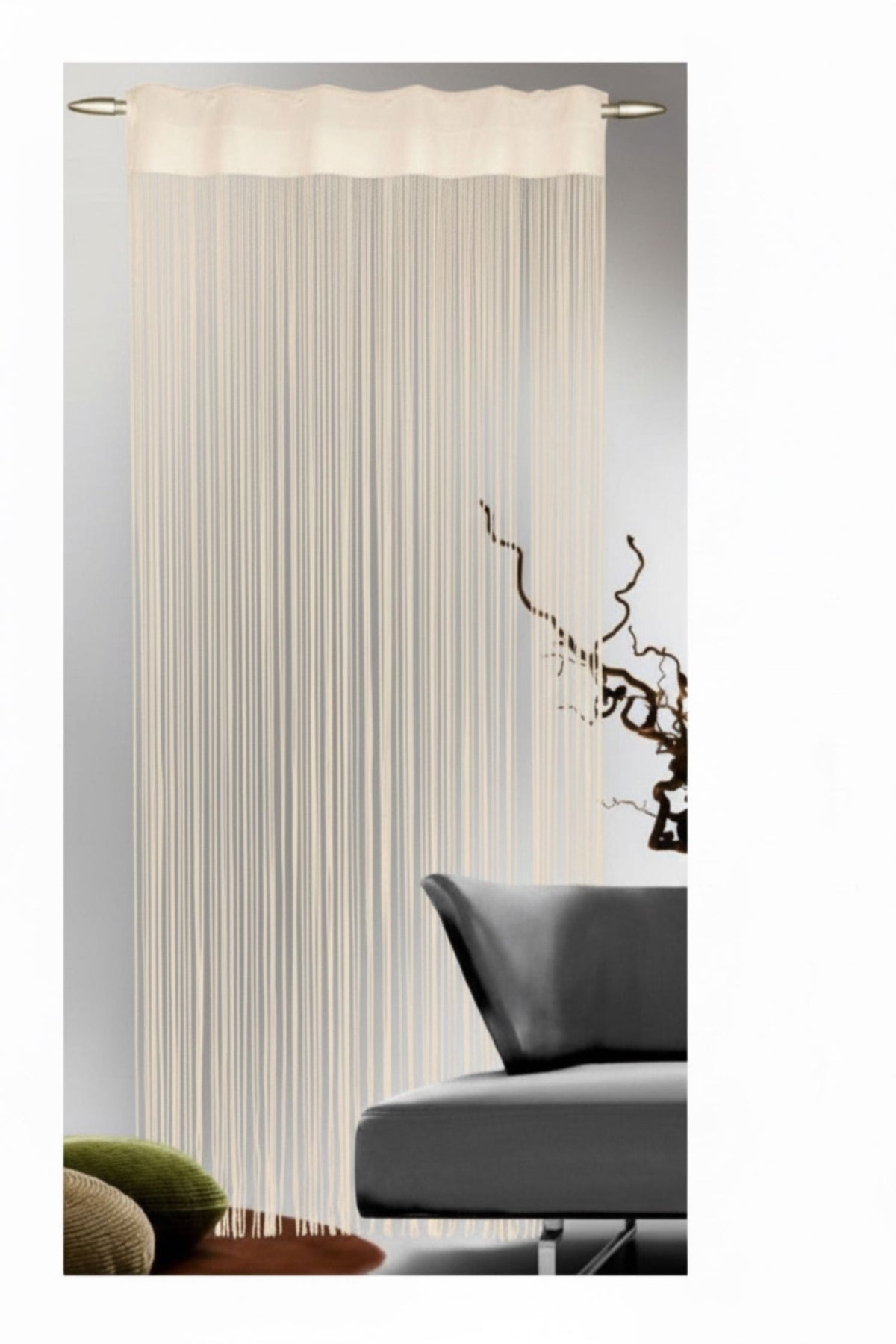 Jacquard Fransenstore offwhite - Fadengardine mit Tunneldurchzug