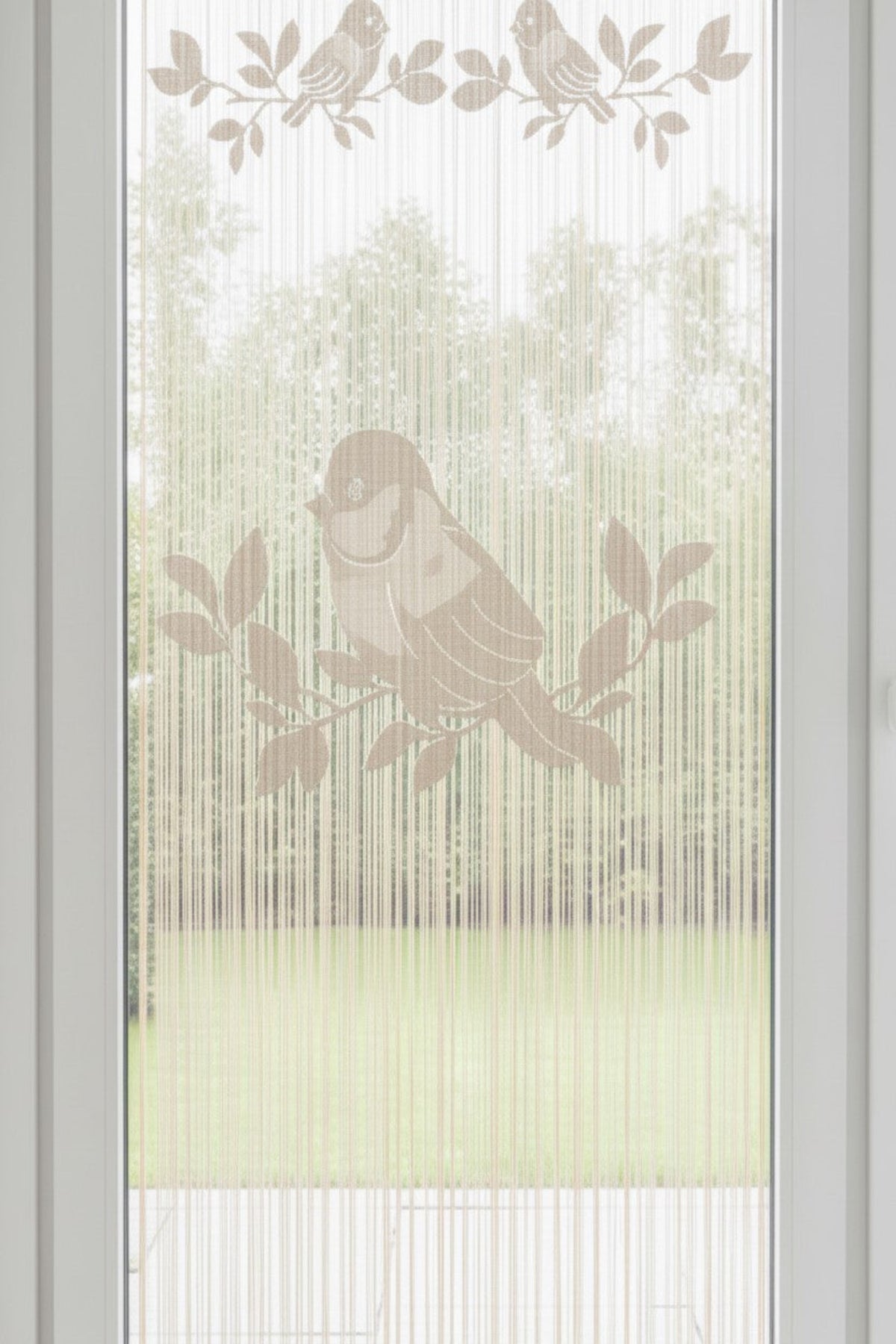 Fransenstore Vögel beige - Fadengardine von Albani