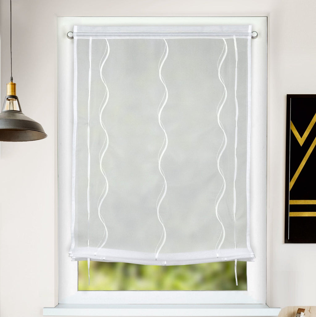 Bändchenrollo Lena weiß von Albani - Raffgardine mit Wellenmuster und Stangendurchzug
