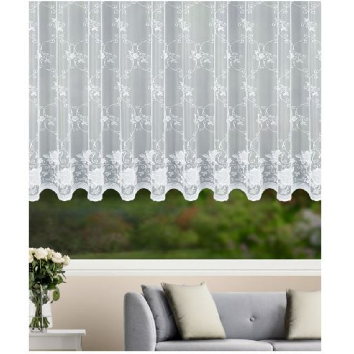 Blumenfenstergardine Adele/Lucie weiß von Albani - moderne Fensterdekoration