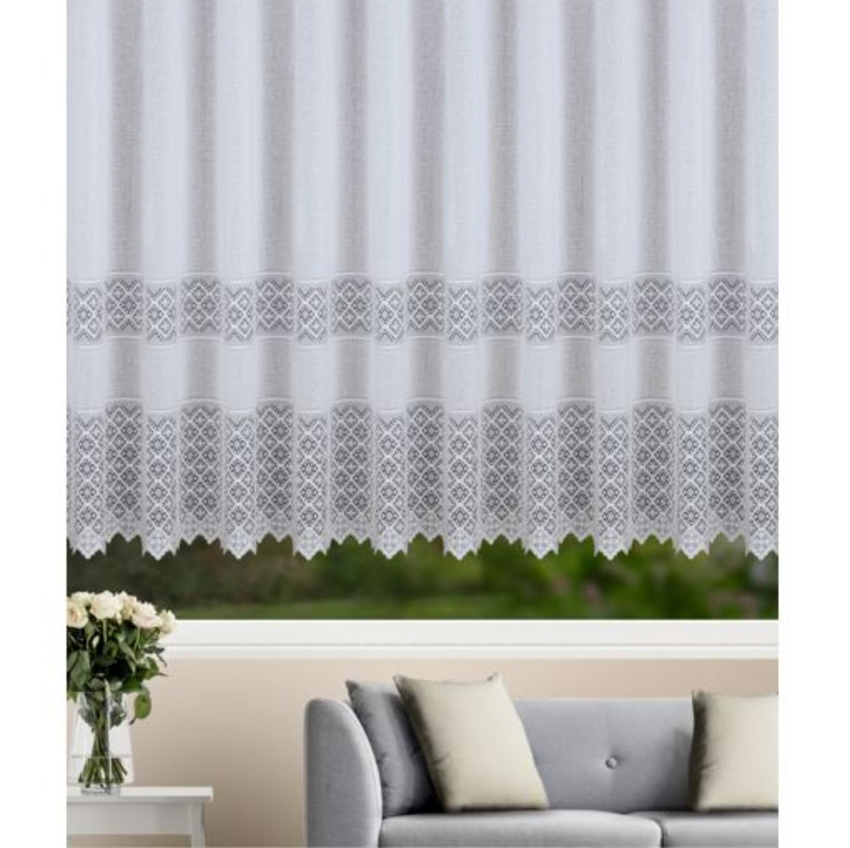 Fensterstore Nela weiß von Albani - mit Gardinenband, moderne Gardine für Wohnzimmer