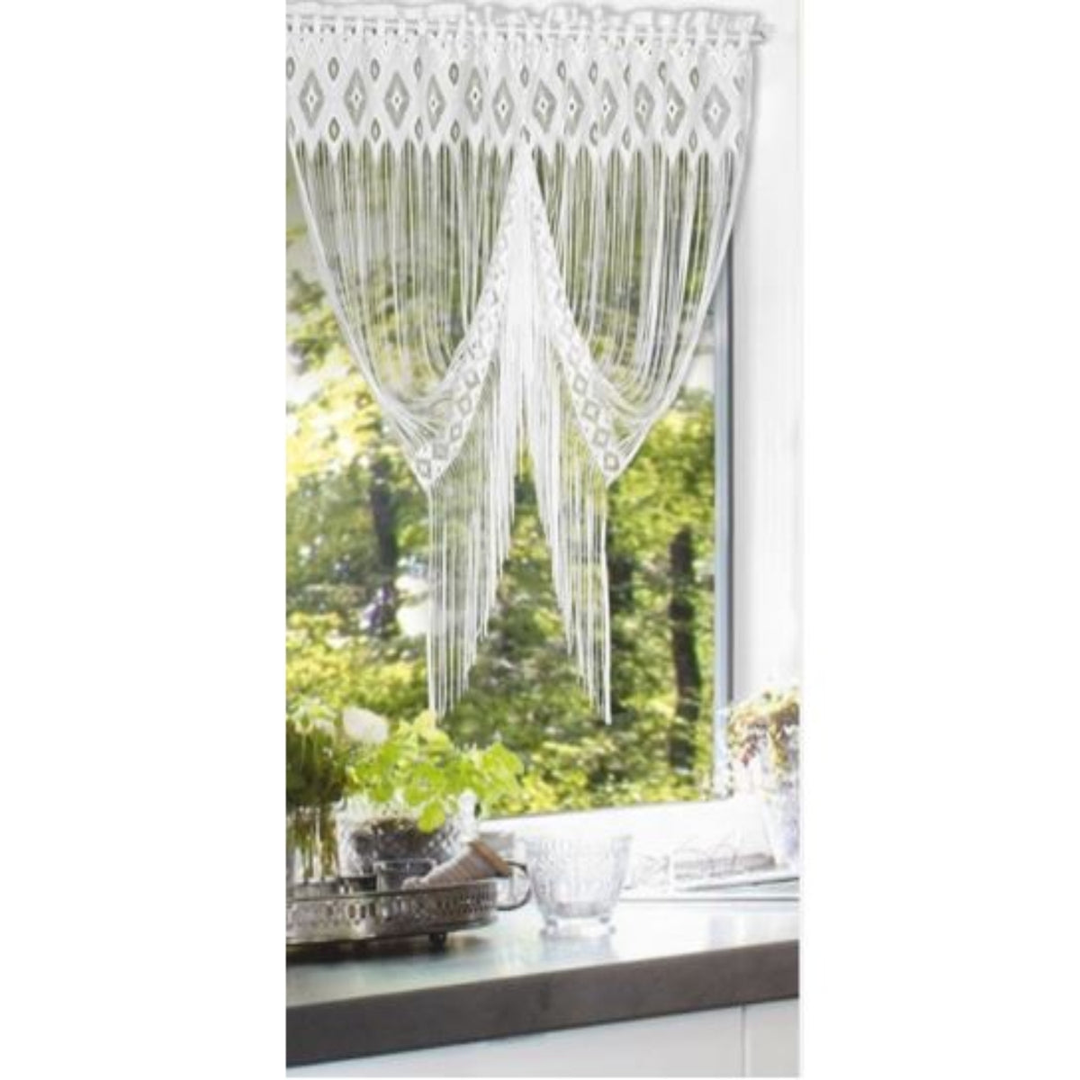 Fadenstore Schwalbenschwanz Adela weiß 125x120 cm - Scheibengardine von Albani