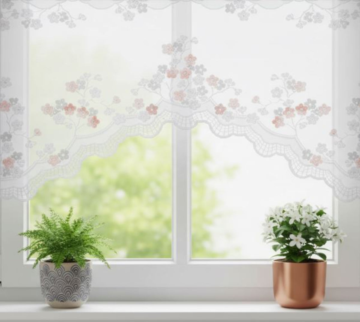 Jacquard Oberbogen Frühling von Albani - bunte Scheibengardine mit Stangendurchzug